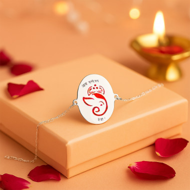 The Jai Ganesh Deva Silver Rakhi Ships Faster