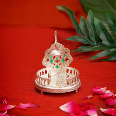 Decorative Silver Singhasan with Meenakari Work