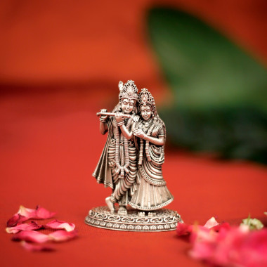 Traditional Silver Radha Krishna Murti