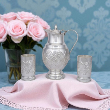 Beautiful Silver Jug with 2 Glasses Set