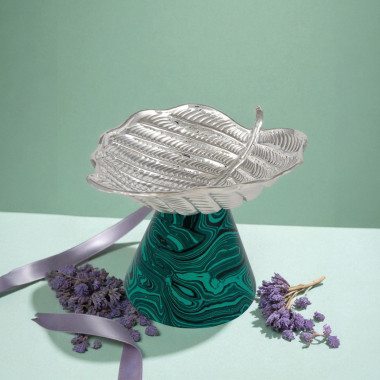 Silver Malachite Copy Leaf Inspired Basket