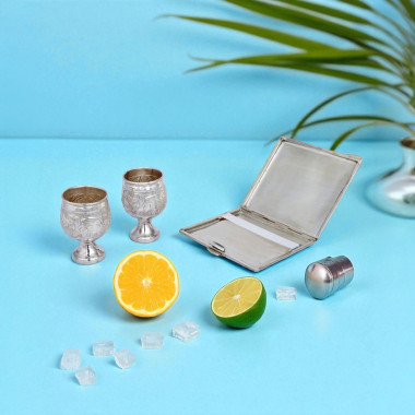 Silver Single Shot Glasses with Silver Cigarette Holder